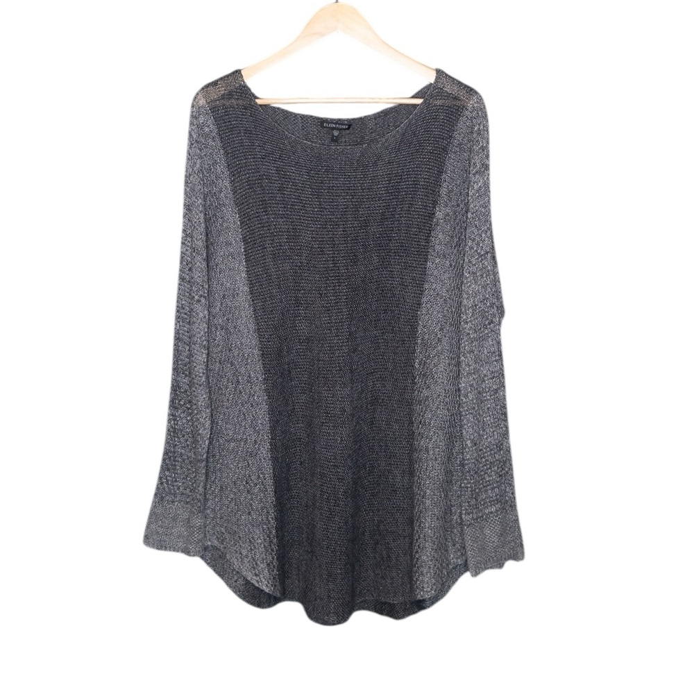 Eileen Fisher Charcoal Grey Open Knit Italian Linen Sweater Women’s Size Large L
